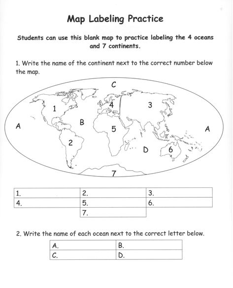 Oceans Worksheet, Social Studies Maps, World Geography Map, World Map Continents, Kindergarten Names, World Map Printable, Elementary Worksheets, Geography Worksheets, Geography For Kids