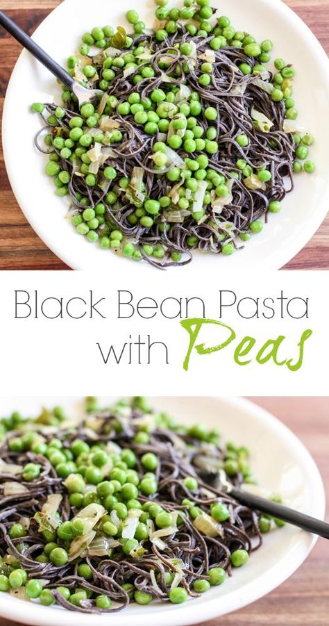 Black Bean Pasta with Peas | Food Confidence Black Bean Spaghetti Recipes, Pasta With Beans, Black Bean Spaghetti, Bean Pasta Recipes, Black Bean Pasta, Olive Pesto, Black Pasta, Ink Pasta, Oil Pasta