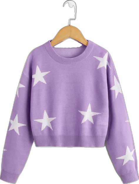 Code Clothes, Woolen Clothes, Star Clothing, Purple Outfits, American Girl Clothes, Star Sweater, Drop Shoulder Sweaters, Purple Sweater, Star Pattern