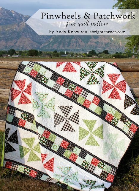 Pinwheels and Patchwork free quilt pattern from A Bright Corner Modern Christmas Quilt, Pinwheel Quilts, Inspirational Quilts, Christmas Quilt Blocks, Pinwheel Block, Row Quilt, Christmas Quilt Patterns, Pinwheel Quilt, Free Pdf Pattern