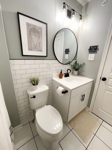 Bathroom With Tile, Basement Bathrooms, Diy Modern Farmhouse, Basement Organization, Bathrooms Ideas, Subway Tiles Bathroom, Modern Farmhouse Diy, Basement Living, New House Bathroom