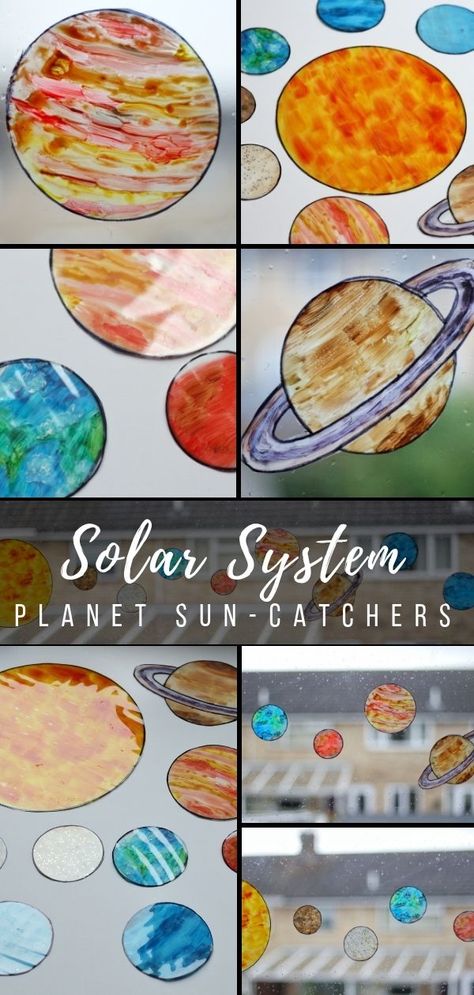 Solar System Sun-Catchers Craft - find out how to make transparent sun-catchers like each of the 8 planets in the solar system. This #space craft is great for children and adults and creates a beautiful piece of art to decorate a window when finished #spaceart #craftsforkids #crafting #solarsystem #suncatchers #planets Solar System Eyfs Activities, Planet Sun Catchers, Planets Eyfs Activities, Easy Sun Catchers, Sun Art Project, Sun Crafts For Kids, Space Eyfs, Solar System Craft, Vbs Space