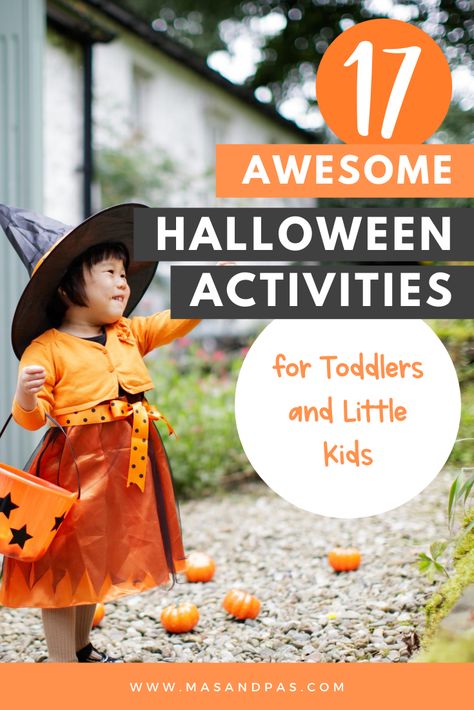 A super fun list of 17 awesome Halloween activities that are perfect for toddlers and little kids. From Halloween crafts to Halloween food and Halloween games, you can easily plan a Halloween party for toddlers with these ideas! #halloweenparty #halloweengames #halloweenactivities #halloweenfun #toddleractivities Preschool Halloween Party Activities, Toddler Halloween Games, Preschool Halloween Activities, Preschool Halloween Party, Halloween Toddler Party, Halloween Activities For Toddlers, Halloween Activities Preschool, Fun Halloween Party Games, Halloween Party Activities