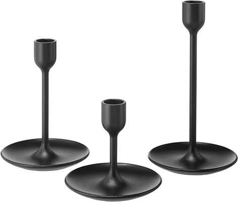 Amazon.com: IKEA FULLTALIG Candlestick, set of 3 Powder Coating Black Aluminum Candlestick Holder for taper candles, Table Romantic for Wedding, Birthday, Dinner Home & Bar Decorative (No LED Candle Included): Home & Kitchen Black Candlesticks, Block Candles, Ikea Finds, Ikea Website, Recycling Facility, Ikea Family, Black Candles, Candle Holder Set, Led Candles