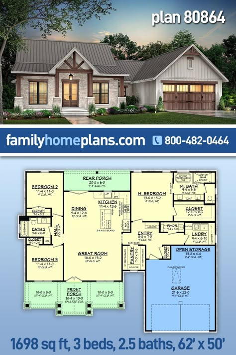 House Plan 80864, 1500sq Ft House Plans Open Floor, House Plans Under 1700 Sq Ft, Floor Plan With Pantry, 3 Bedroom 2 And A Half Bath House Plans, Home With Guest House Floor Plans, Open Concept House Plans Farmhouse, 1700sq Ft House Plans, Ranch 3 Bedroom Open Floor Plan