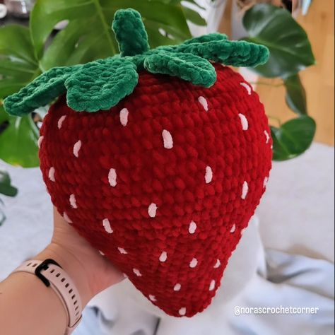 🍓 Crochet strawberry 🍓 I already miss summer 😭 but this super soft crochet strawberry reminds me of the best fruits of the year 😍 and of course, looking forward to the spooky season and coziness as well!! 🍁🍂 Is it already cold where you live? . . . #crochetstrawberry #summer #crochetfruit #soft #cozy #strawberrypillow #cantwaitforspookyseason Strawberry Crochet Pattern, Crochet Baby Projects, Crochet Strawberry, Crochet Fruit, Baby Projects, Best Fruits, Pillow Pattern, Crochet Baby, Pillows