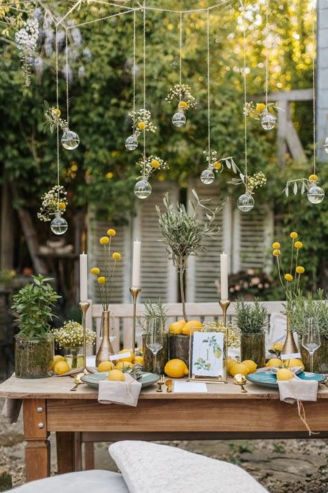 Lemon Themed Wedding, Italian Bridal Showers, Lemon Themed Party, Sicilian Wedding, Lemon Wedding, Italian Dinner Party, Italian Party, Citrus Wedding, Italian Theme