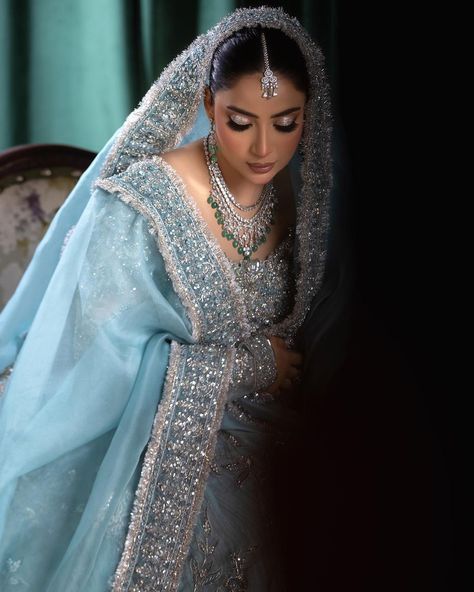 Blue Nikkah Outfit, Blue Walima Dress, Nikkah Saree, Blue Pakistani Bridal Dress, Blue Nikkah, Nikah Dress, Desi Wedding Dresses, Asian Bridal Dresses, Latest Bridal Dresses