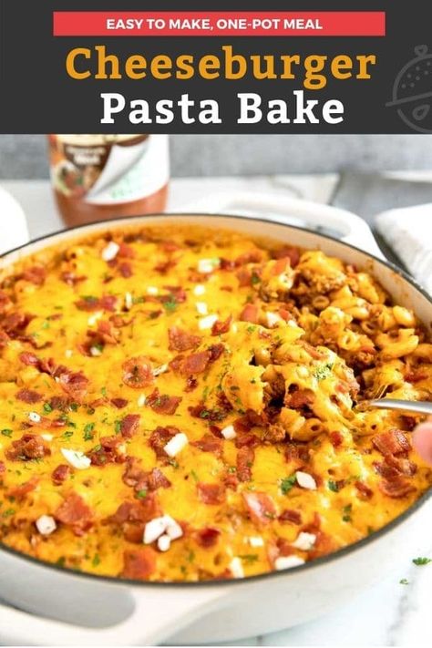 Enjoy the satisfying flavors of a delicious cheeseburger in this easy-to-make, one-pot cheesy Cheeseburger Pasta Bake! This hearty pasta bake is perfect for weeknight meals! #ad #Prego #Pasta #groundbeef #onepot #recipe Pasta And Hamburger Recipes, Loaded Cheeseburger Pasta, Easy Cheeseburger Pasta, Cheeseburger Pasta Bake, One Pot Cheeseburger Pasta, Cheeseburger Casserole With Shells, Cheeseburger Pasta, Best Pasta Dishes, Pasta Shapes