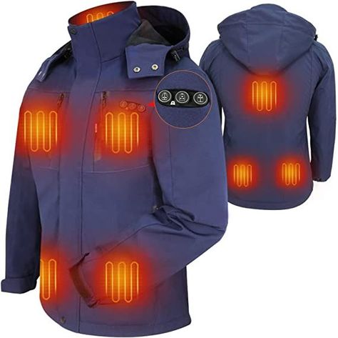 Heated Jacket for Women, ARRIS Electric Heating Warm Coat 7.4V Battery/8 Heating Areas/Phone Charging for Winter Use … Electric Product, Museum Of Curiosity, Coat Waterproof, Heated Clothing, Heated Jacket, Led Controller, Electric Heating, Jacket For Women, Phone Charging