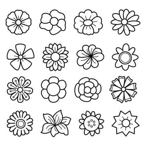 Super Simple Flower Drawing, Drooping Flowers Drawing, Mini Flower Drawing, Cute Flower Drawing, Simple Flower Drawing, Pencil Drawings Of Flowers, Flower Pattern Drawing, Doodle Art Flowers, Cross Stitch Beginner