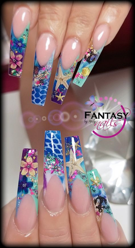 #summernails by Yaly Coloured Nails, Encapsulated Nails, Fantasy Nails, Mermaid Nails, Exotic Nails, Nail Swag, Beach Nails, Body Makeup, Boxing Day