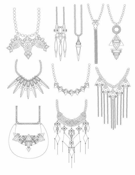 Jewel Drawing, Necklace Drawing, Boho Art Drawings, Technical Drawings, Art Jewelry Design, Jewellery Design Sketches, Antique Jewellery Designs, Jewelry Illustration, Jewelry Design Drawing