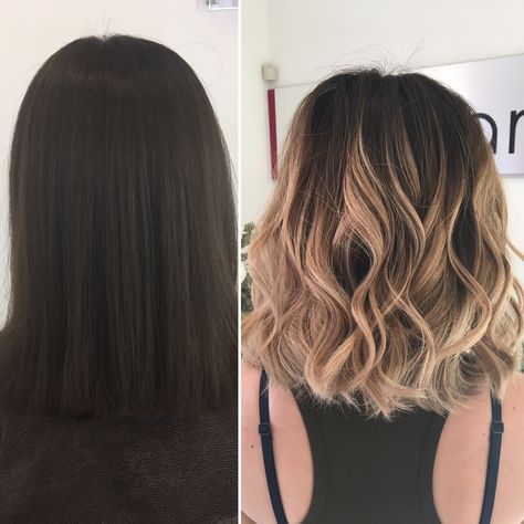 Brown To Blonde Color Melt Short Hair, From Brunette To Blonde Short Hair, Short Dark Hair With Blonde Balayage, Short Hair With Ombre Balayage, Hombre Bob Hairstyles, Balayage Brunette To Blonde Short, Short Brown To Blonde Ombre Hair, Short Hair Brown Ombre, Short Bob Ombre Balayage