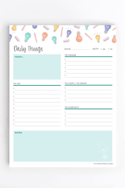 Plum Paper's Daily Things Teacher Notepad is perfect for jotting down the day's to-dos.✏️ To Do Notepad, Workbook Layout, Weekly Notepad, Pink Notepad, Desk Notepad, Daily Planner Notepad, Teacher Notepad, Pretty Stationery, Note Pad Design