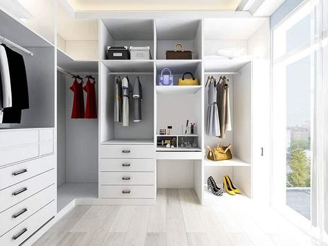 Large walk-in closet with window views Types Of Closets, Closet Doors Painted, Wall Color Ideas, Make A Closet, Painted Closet, Closet Small Bedroom, Bedroom Built In Wardrobe, Walk In Closet Design, Best White Paint