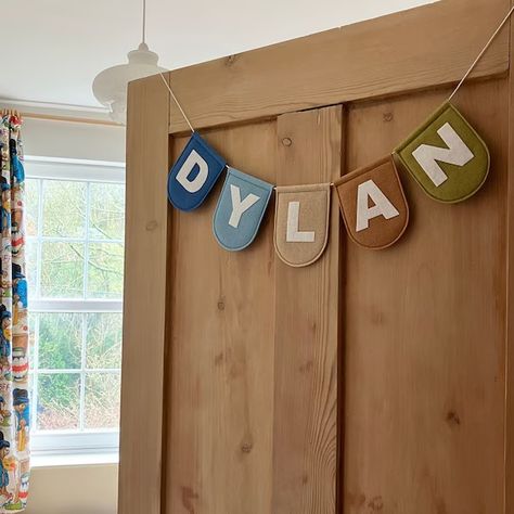 Name Garland - Etsy Diy Bunting, Dinosaur Jungle, Baby Busy Book, Felt Flag, Felt Bunting, Montessori Home, Name Bunting, Mountain Farm, Flags With Names