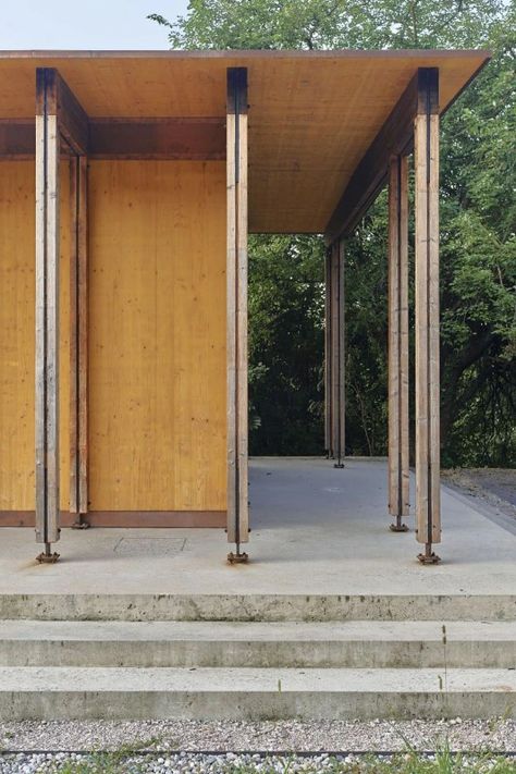 Ticino Switzerland, Wooden Pillars, Timber Architecture, Bee House, Wood Architecture, Timber Structure, Structure Architecture, Contemporary Architecture, Wood Construction