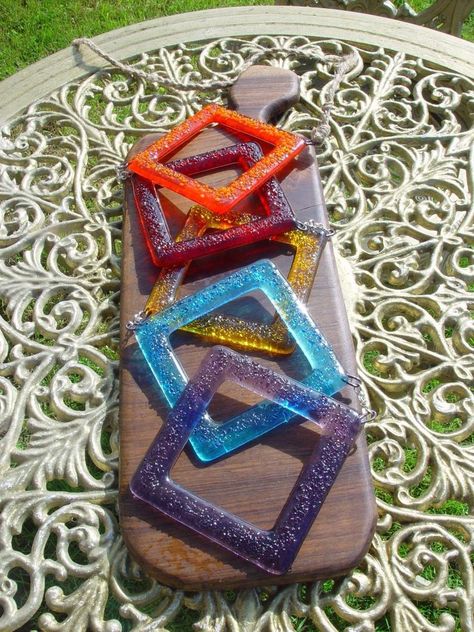 Fused glass diamond mobile in orange red yellow blue green. | Etsy Kiln Formed Glass, Glass Fusing, Red And Yellow, Create Art, Purple Orange, Tea Light Holder, Cut Glass, Fridge Magnets, Yellow Blue