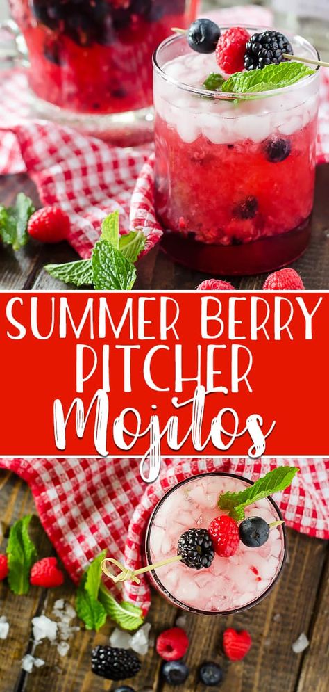 Blackberry Mojito Recipe Pitcher, Raspberry Mojito Recipe Pitcher, Mojito Quotes, Mojito Sangria, Porch Drinks, Mojito Recipe Pitcher, Berry Mojito, Mojito Pitcher, Bbq Parties