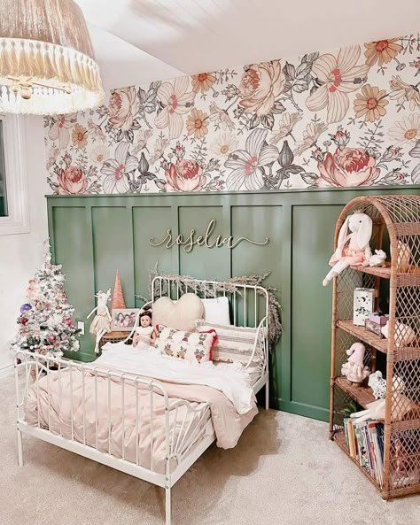 25 Delightful Ways to Showcase Rustic Wainscoting Ideas Wainscoting Boys Bedroom, Wainscotting And Wallpaper, Girls Room Wainscoting, Wainscoting And Wallpaper Bedroom, Board And Batten With Wallpaper Bedroom, Board And Batten Wallpaper, Painted Wainscoting Ideas, Board And Batten And Wallpaper, Green Wainscoting