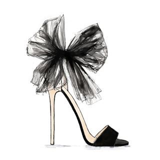 Fashion Canvas Painting, Jimmy Choo Bow, Fashion Illustration Shoes, Shoe Illustration, French Posters, Shoe Sketches, Painting Fashion, Tulle Bow, Shoes Illustration