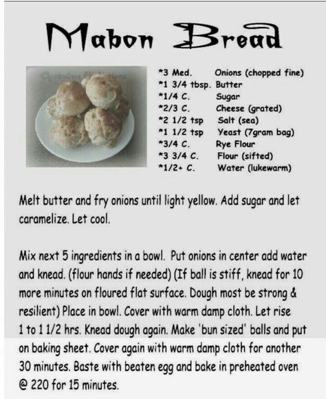 #mabon #bread #recipe #diy #autumn #equinox #witch #celtic #pagan #wicca #blessings #rituals #spellwork Mabon Recipes, Onion Buns, Witchy Recipes, Wicca Recipes, Kitchen Witch Recipes, Witchy Kitchen, Kitchen Witchery, Rye Flour, Kitchen Witch