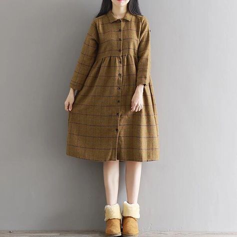 Muudy Harajuku Dress, Big Size Outfit, Plaid Dress Vintage, Winter Wear Women, Womens Winter Dresses, Big Size Dress, Winter Plus Size, Dress Winter, Warm Dresses