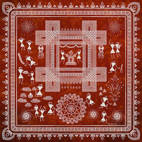 Warli celebrations on Behance Odia Culture, Chittara Art, Warli Arts, Warli Paintings, Unique Sarees, Worli Painting, Festive Saree, Warli Painting, Indian Wall Art