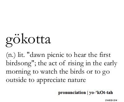 A beautiful Swedish word for an early morning ritual. I love early spring morning bird song Learning Swedish, Senior Yearbook Quotes, Swedish Heritage, Learn Swedish, Swedish Language, Early Riser, Yearbook Quotes, Bird Song, Spring Morning