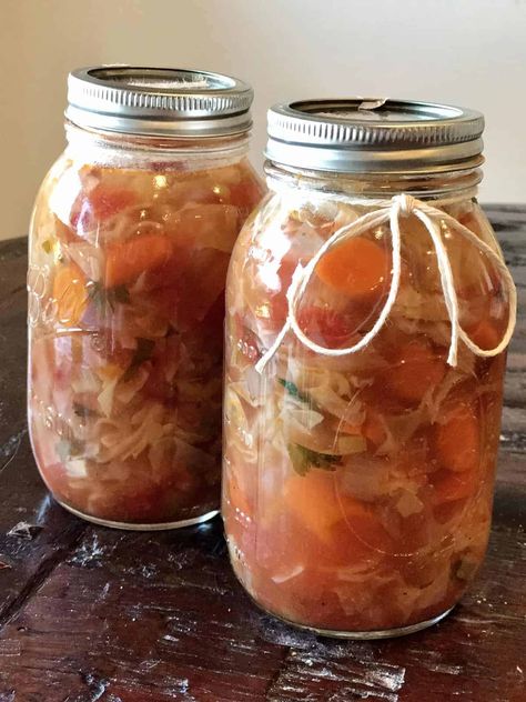 Chunky Cabbage and Carrot Soup - Audrey Dunham Cabbage Tomato Recipe, Canning Cabbage Recipes, Canning Cabbage, Savory Cabbage, Vegetarian Cabbage Soup, Canning Garden, Sweet Carrots, Vegetable Soups, Pressure Canning Recipes