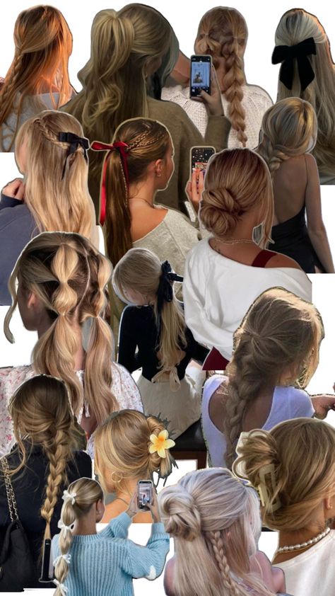 Braids, buns, ponytails, claw clips, etc. Braided Claw Clip, Hairstyle Collage, Clip Hairstyles, Claw Clips, Claw Clip, Buns, Braided Hairstyles, Braids, Collage