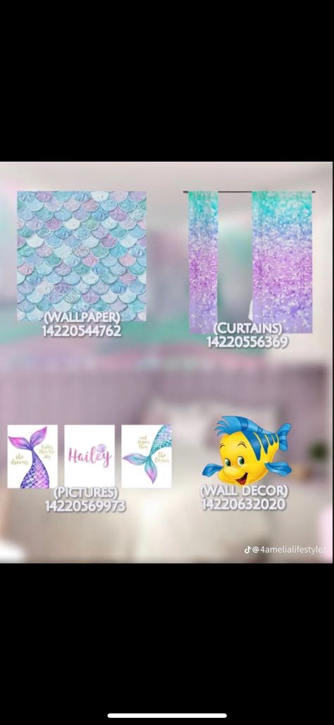 Mermaid Codes Bloxburg, Bloxburg Mermaid Decal Codes, Stitch Decals Bloxburg, Barbie Decal Codes Bloxburg, Mermaid Decals Bloxburg, Bathroom Rug Decals Bloxburg, Town Decals, Princess Theme Bedroom, Pictures Codes