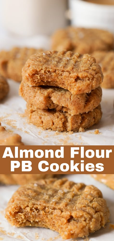 Almond Flour Peanut Butter Cookies are a delicious, gluten free take on the classic treat! Made with creamy peanut butter, almond flour, and light brown sugar … these easy cookies are soft, chewy, not too sweet, and full of peanut butter flavor. Plus you can have this 7 ingredient dessert recipe ready in under 30 minutes! Almond Flour Drop Biscuits, Almond Flour Peanut Butter Oatmeal Cookies, Almonds Flour Recipes, Sweets With Almond Flour, Flour Free Peanut Butter Cookies, Almond Flour Peanut Butter Blossoms, Vegan Almond Cookies Recipes, Almond Flour Peanut Butter Cups, Almond Flour Date Cookies