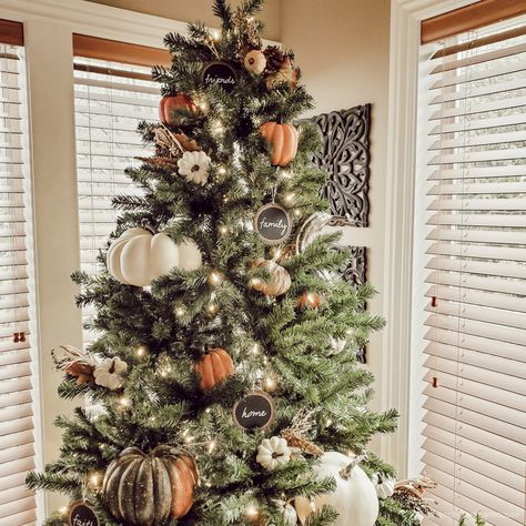 Our Gratitude Tree - French Creek Farmhouse Gratitude Christmas Tree, Fall Holiday Tree, Fall Decorated Christmas Trees, Decorating For Thanksgiving Home, Fall Trees Decorations, Thanksgiving Tree Decorations, Thanksgiving Tree Ideas, Autumn Christmas Tree, Fall Christmas Tree Ideas