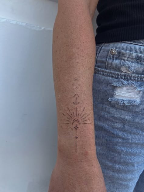 Fine Line Spiritual Tattoo, Detailed Fine Line Tattoo, Ornamental Tattoo Wrist, Ornamental Forearm Tattoo, Wrist Ornamental Tattoo, Fine Line Ornamental Tattoo, Fine Line Wrist Tattoo, Ornamental Wrist Tattoo, Medallion Tattoo