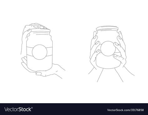 Glas Drawing, Holding A Jar Reference, Hand Held Food, Drawing Face Expressions, Kindergarten Classroom Decor, Drawing Body Poses, Line Sketch, Jar Art, Food Jar