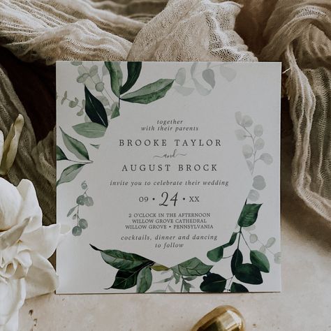 Mountain Theme Wedding, Wedding Emerald Green, Emerald Green Wedding Invitations, Casual Wedding Invitations, Popular Wedding Invitations, Square Wedding Invitations, Elegant Fall Wedding, Wedding Invitation Trends, Rustic Wedding Theme