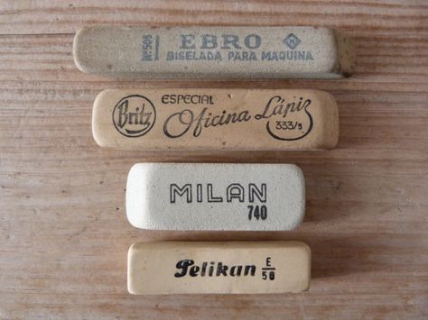 Vintage Set 4 Eraser Old stationery office by StupidQuail on Etsy Desk Stuff, Pretty Stationery, Pencil Sharpeners, Paper Pencil, Scented Sachets, Pencil Pen, Happy Things, Ink Stamps, Office Art