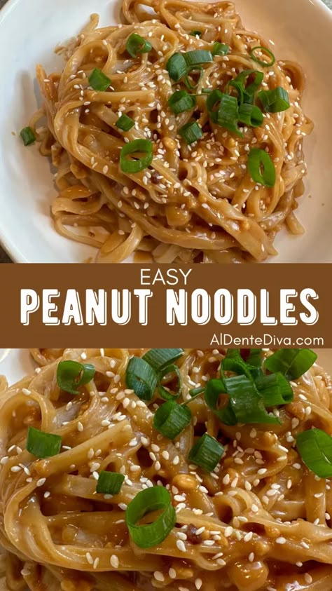 These easy peanut noodles are made with warm rice noodles tossed in a delicious sauce made of peanut butter, soy sauce and just a few other simple ingredients.  #peanutnoodles #easyrecipe #dinnerideas #noodles Peanut Butter Rice Noodles, Thai Chicken Salad With Peanut Dressing Rice Noodles, Recipes Using Peanut Sauce, Shrimp Peanut Sauce Noodles, Easy Peanut Sauce Noodles, Simple Peanut Noodles, Healthy Peanut Butter Noodles, Peanut Soy Sauce Noodles, Peanut Butter Pasta Sauce