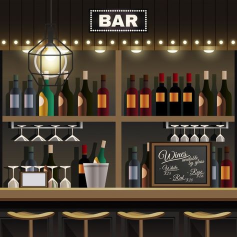 Cocktail Infographic, Anime Locations, Cafe Bar Interior, Alcohol Shop, Hanging Wine Glass Rack, Urban Painting, Glass Flask, Flat Icons Set, Bottle Display