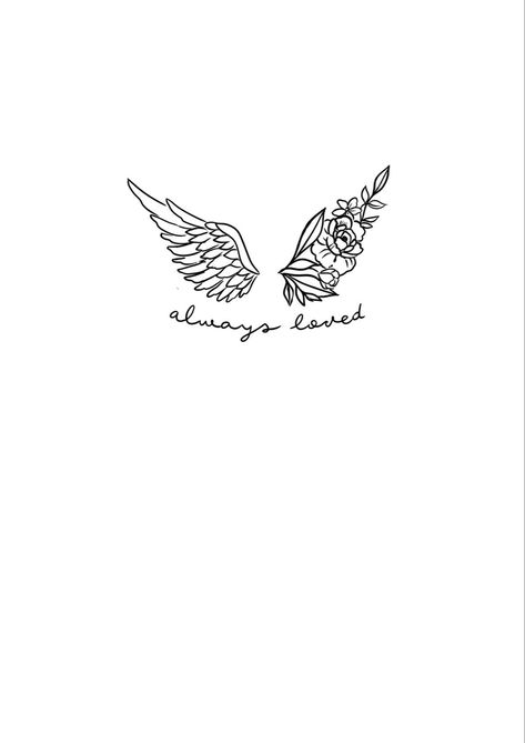 Small Tattoos Memory, Minimal Tattoos For Lost Loved Ones, Small Rip Tattoos Ideas For Men, Half Angel Wings Half Flowers Tattoo, Half Angel Wing Half Flower Tattoo, Wings Made Of Flowers Tattoo, Angel Wings Flowers Tattoo, Floral Angel Wings Tattoo, Flower Angel Wings Tattoo