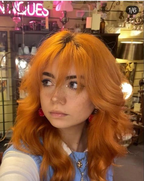 Orange Hair Color Ideas Short Hair, Orange Hair Reference, Pretty People Ginger, Ginger Short Hairstyles, Mullet Ginger Hair, Red And Orange Short Hair, Ginger Hair Alternative, Orange Dye Hair, Orange Hair Grunge