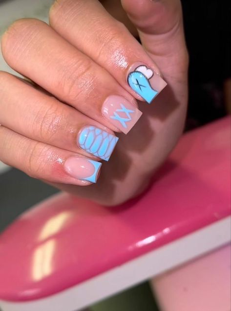 Shorter Nail Ideas, Nail Ideas Summer Short, Summer Short Nail Ideas, Kaw Nails, Cute Short Nail Sets, Bts Nails, Shorts Nails, Kids Nails, Birthday Nail