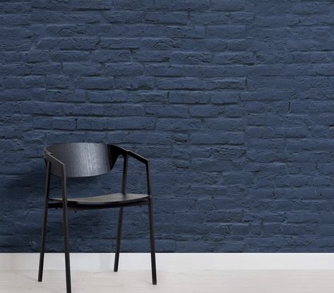 Blue Brick Wallpaper, Blue Brick Wall, Fun Walls, Brick Effect Wallpaper, Brick Wall Texture, Cement Walls, Navy Blue Walls, Concrete Walls, Living Hall