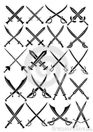 Crossed Swords Vector Collection in White Backgrou Two Swords Crossed Tattoo, Cross Swords Tattoo, Crossed Swords Tattoo, Traditional Tattoo Flowers, Pirate Tattoo, Crossed Swords, Bear Tattoos, Celtic Tattoos, Up Tattoos