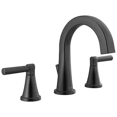 Delta black bathroom faucet at Lowes.com: Search Results Black Moodboard, Golf House, Delta Faucets Bathroom, Black Bathroom Faucet, Plastic Pop, Navigation Design, Black Faucet, Condo Ideas, Widespread Bathroom Faucet