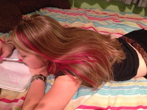 Pink Hair, Blonde Hair, Highlights, Blonde, Bed, Hair, Pink, Pins