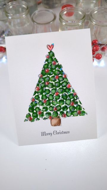 Paint A Christmas Tree, Painting Idea For Beginners, Paint Easy, Bubble Painting, Christmas Card Art, Christmas Tree Painting, Watercolor Tree, Learn How To Paint, Christmas Tree Cards