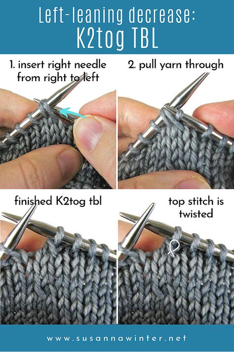 Knit Two Together, Left Leaning Decrease, K2tog How To, Knit Through Back Loop, Knit Decrease, Knitting Beginners, How Do You Knit, Yarn Stitches, Knitting Increase